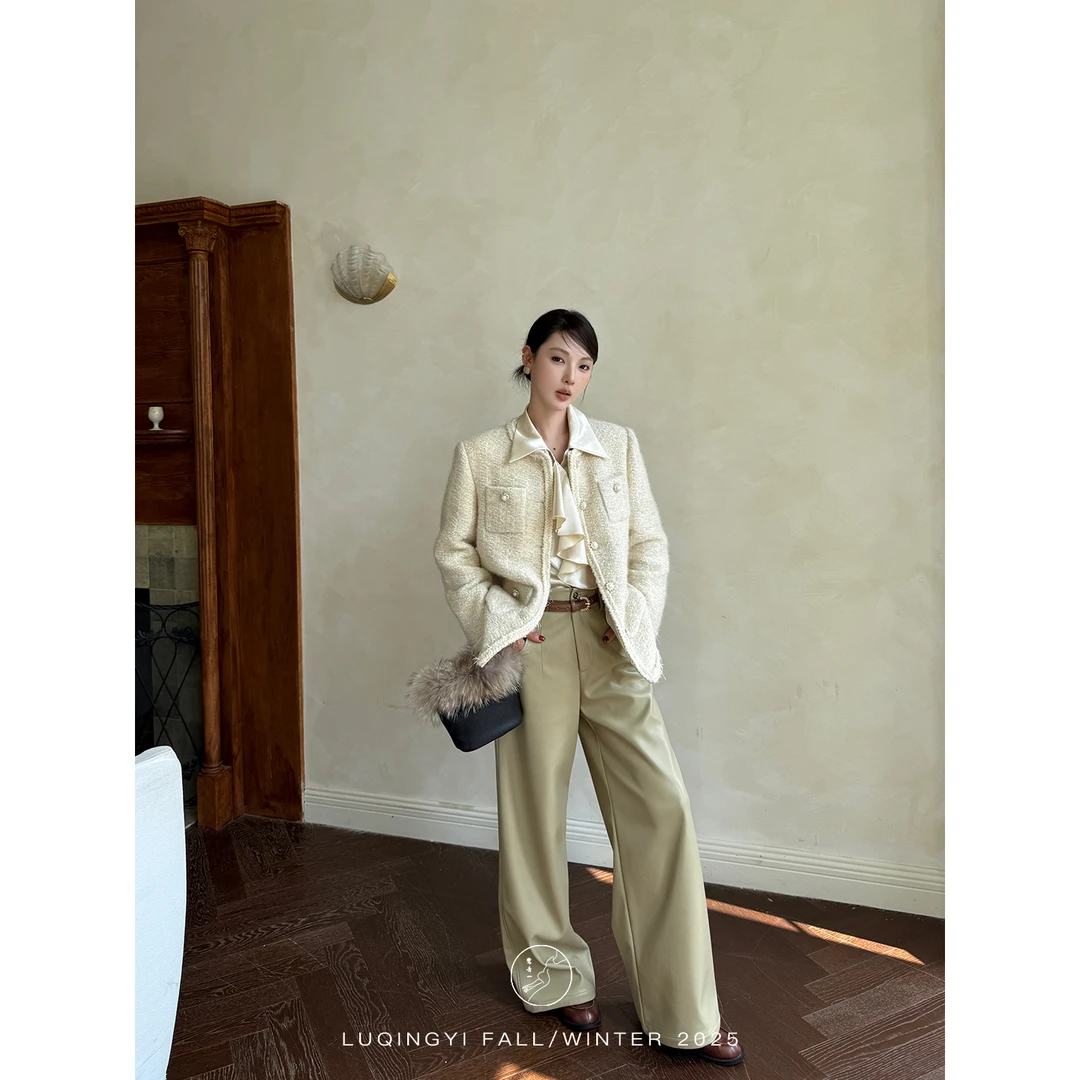 鹭青一原创【文彦】羊毛编织小香织带圆领短外套女L25W7612B