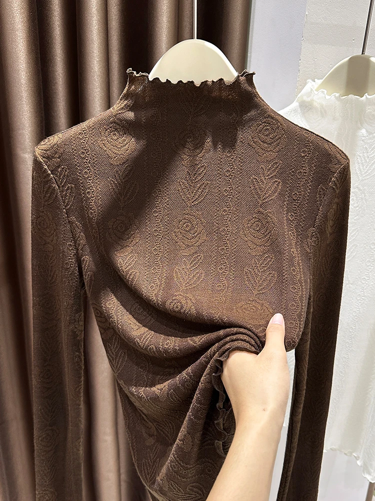 双面德绒打底衫秋冬内搭新款木耳边半高领保暖加绒加厚洋气小衫女