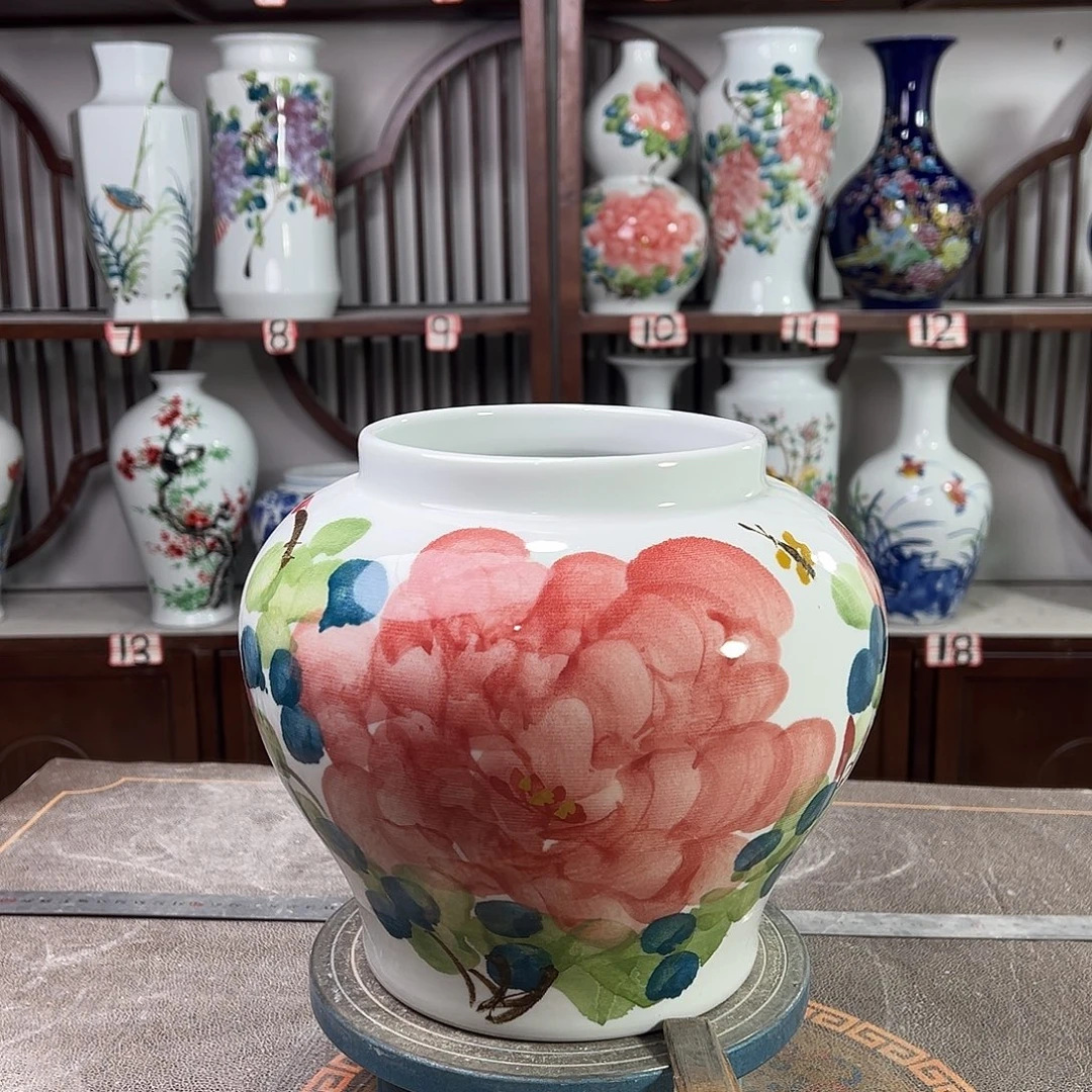 陶摆件景德镇陶瓷大口红牡花