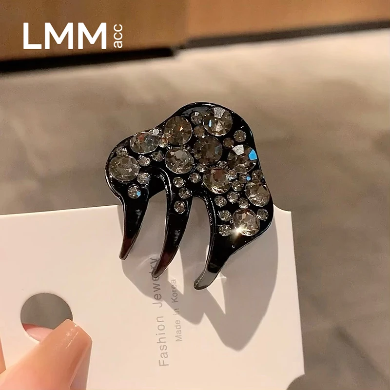 设计款镶钻黑色小抓夹头饰女网红时尚前额侧边夹新款半扎发夹头饰