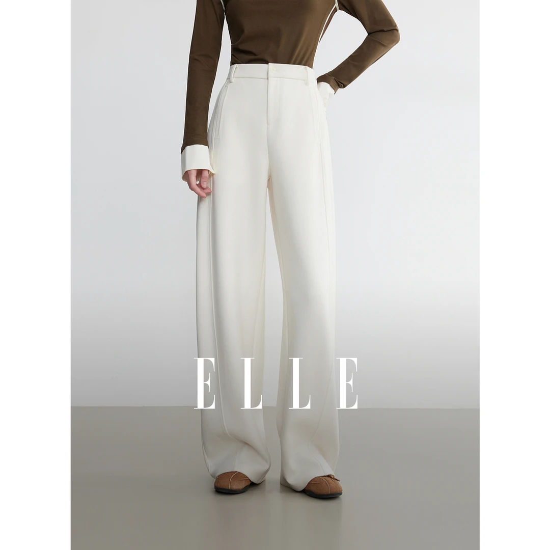 ELLE女装针织休闲裤子2025冬季新款时髦通勤简约香蕉裤L8WKS130