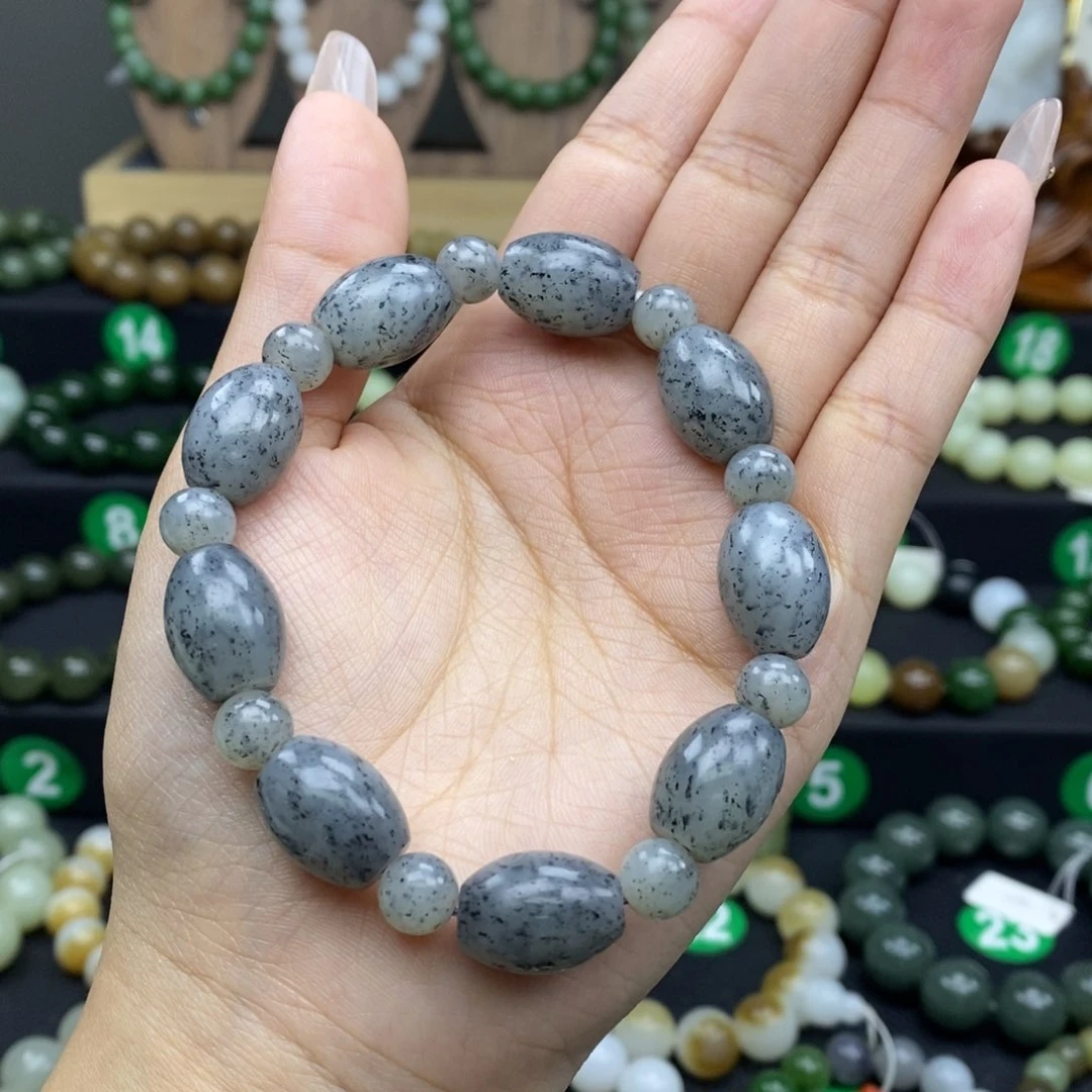 和田玉手链未镶嵌青花