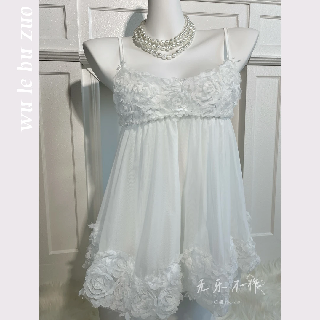 【无乐不作】法式千金玫瑰花网纱裙睡衣情趣家居通用睡裙