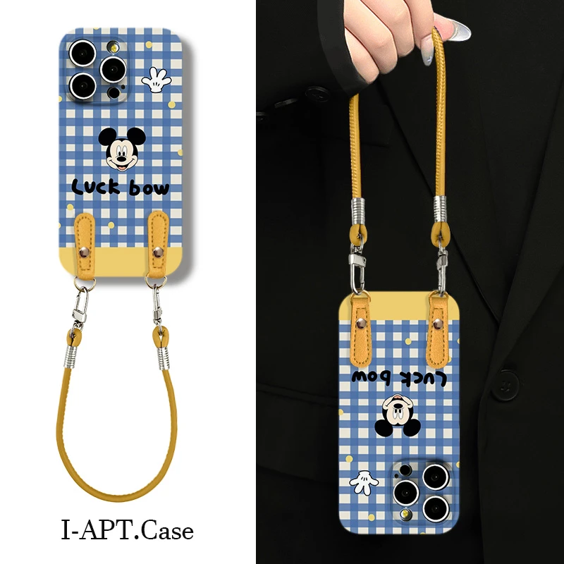 波点蓝格纹米奇菲林软壳适用iPhone苹果16手机壳华为oppo小米vivo