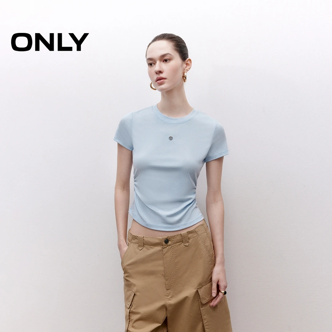 ONLY2025夏季新款正肩修身T恤女气质纯欲慵懒风女装|125201061