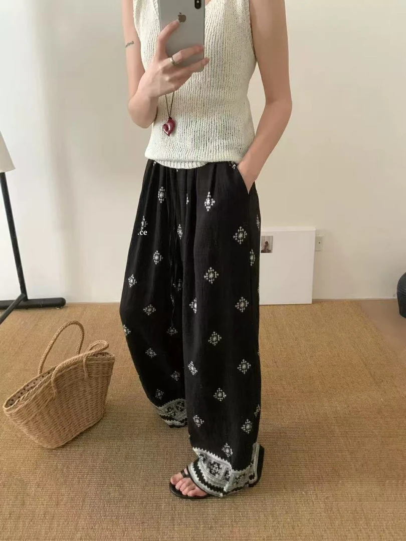 【9805】OK#设计感印花宽松休闲裤