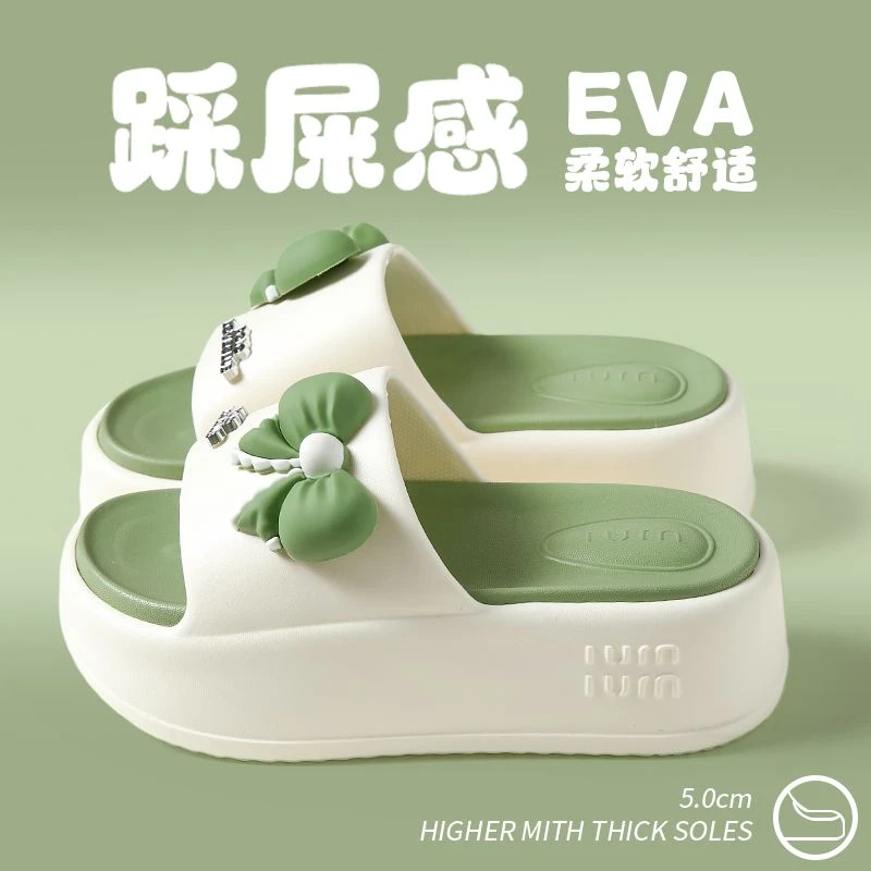 蝴蝶结踩屎感凉拖鞋女2025新款夏季室内家居防滑厚底可爱外穿拖鞋