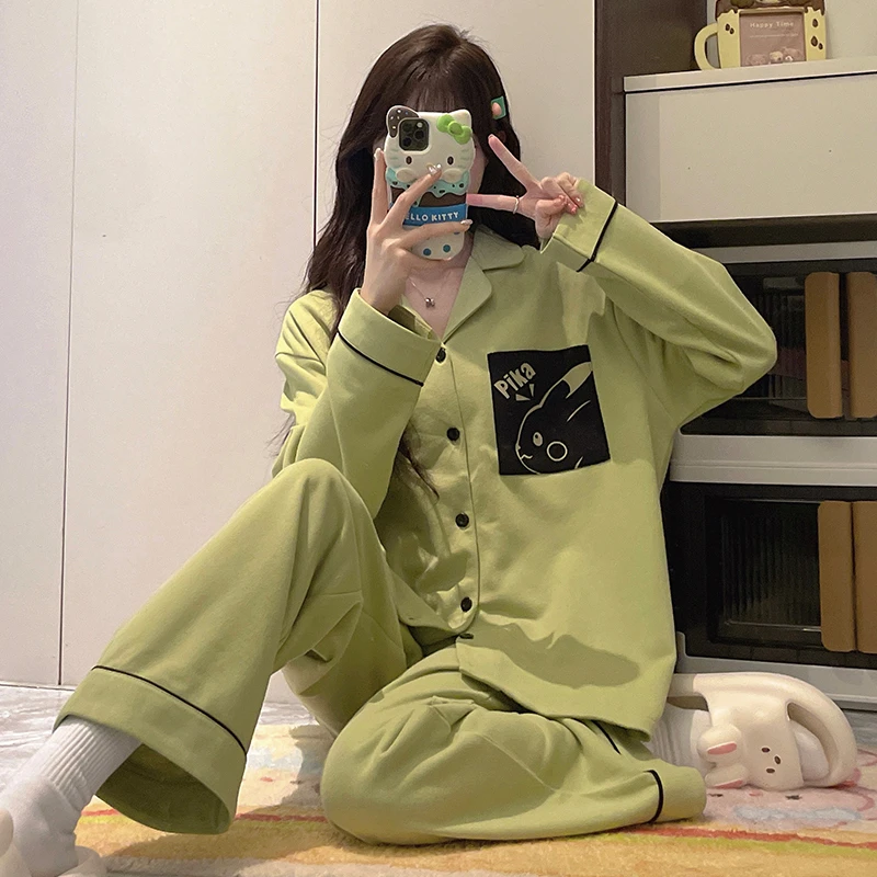 伊束姿网红风睡衣女秋季纯棉长袖2025年新款春秋甜美可爱家居服