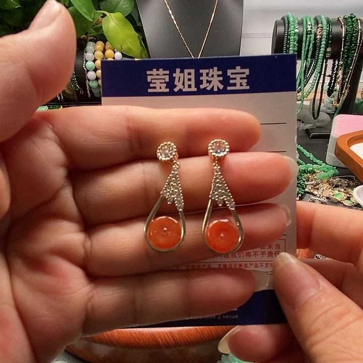 翡翠合金耳饰辛**安红翡平安扣耳钉