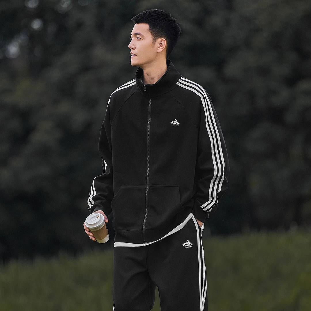 春季新款日系运动开衫卫衣卫裤两件套男复古双拉链外套MW24031