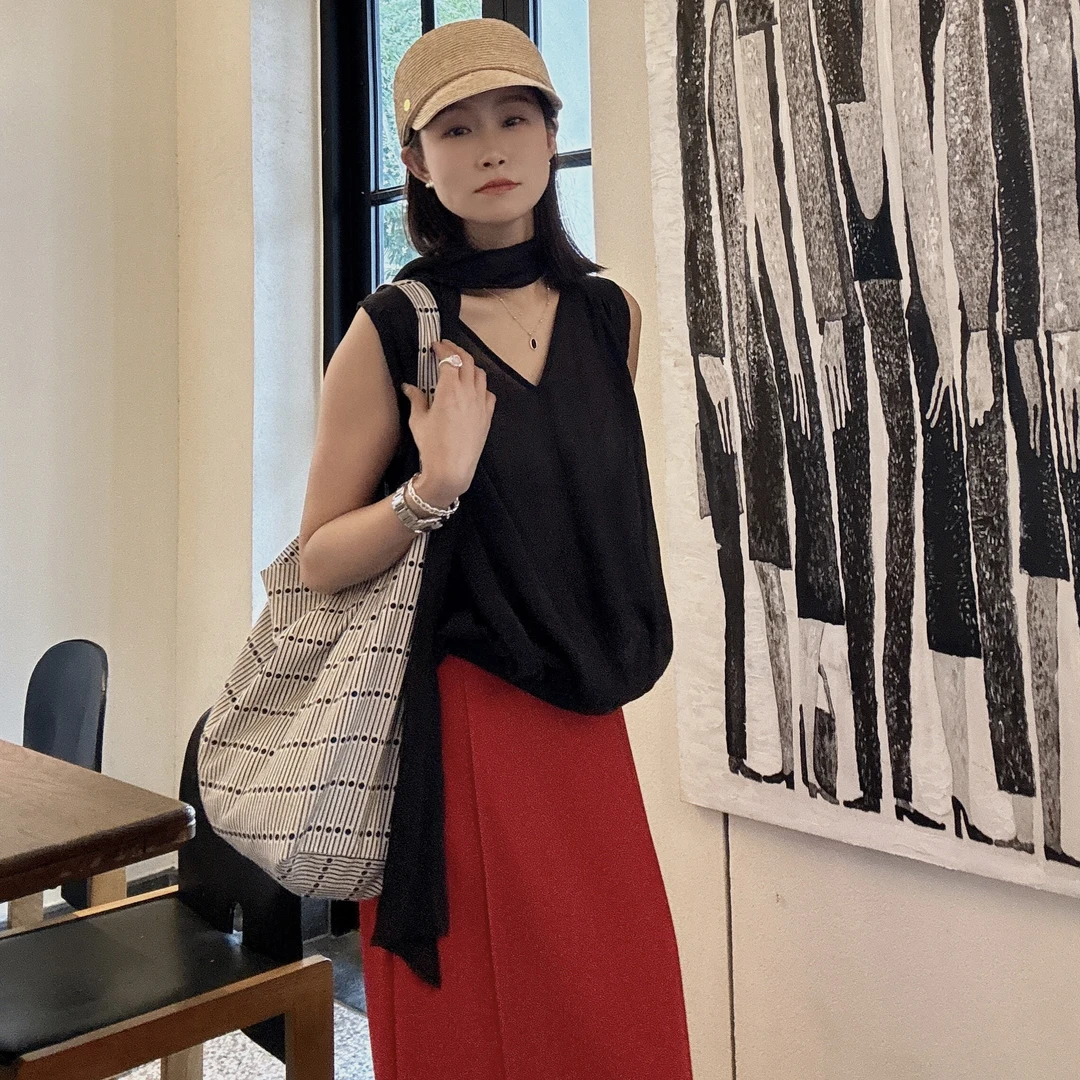 【丽姐女装】天丝苎麻绑带背心｜ 飘逸灵动 轻盈透气质感背心W81102