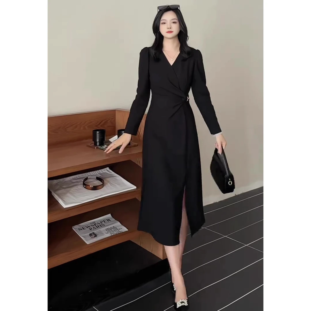 大码法式优雅早秋流行穿搭连衣裙女秋季宽松气质显瘦遮肚子长裙子