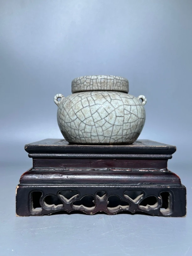 哥窑橘皮釉双耳盖罐！