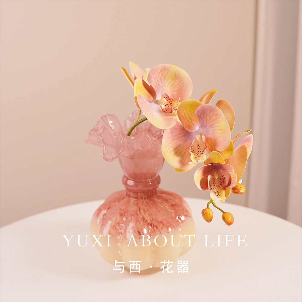 YUXI/与西中古芬顿风玻璃紫色花瓶法式复古风插花器南瓜瓶轻奢