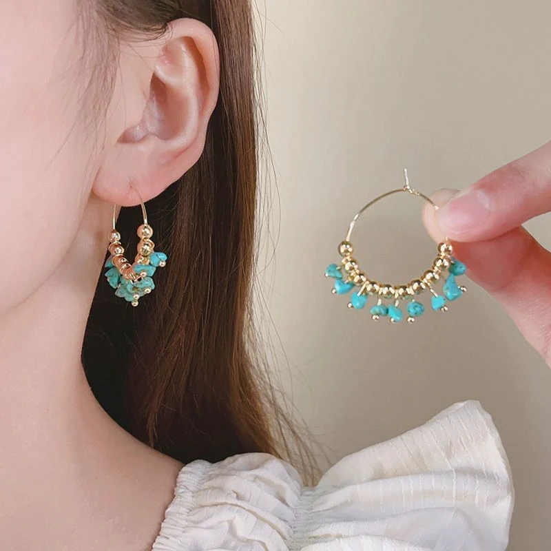 合金耳饰 气质蓝色时尚百搭复古小众欧美手工轻奢简约个性insA249