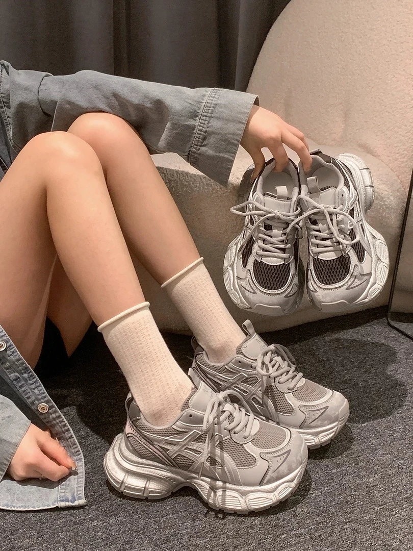 厚底老爹鞋女2025秋季新款百搭网面透气休闲老爹鞋222x86/12