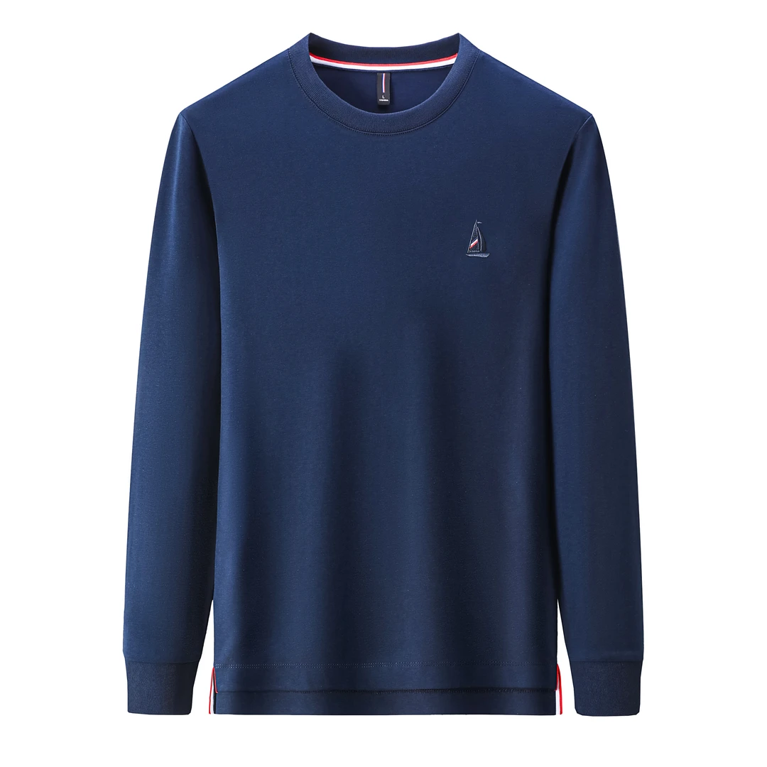 2025春秋男式轻奢帆船刺绣棉T潮牌圆领卫衣