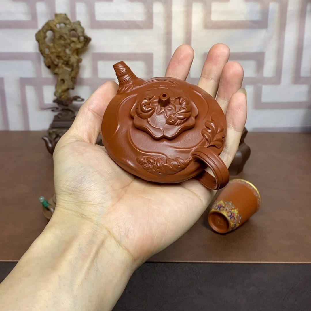 紫砂茶壶紫砂茶具朱泥风卷葵