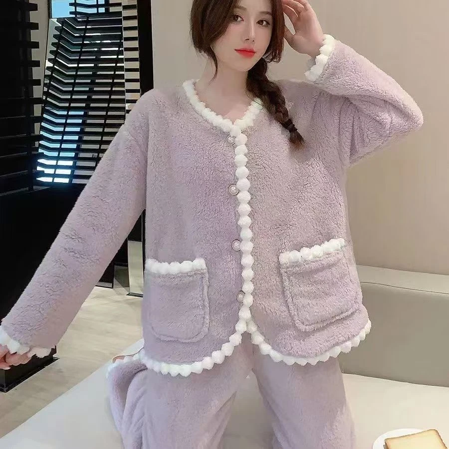 【清货价】加厚新款睡衣女珊瑚绒加厚小香风加绒套装甜美家居服