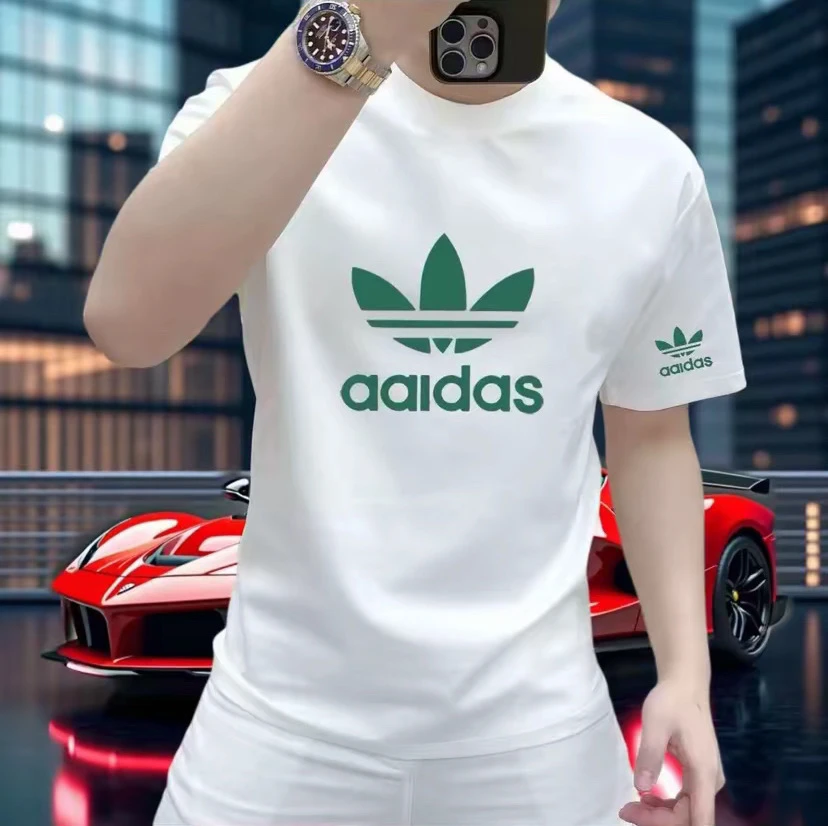 2025夏季新款纯棉T恤上衣男潮牌时尚休闲百搭圆领印花冰丝短袖