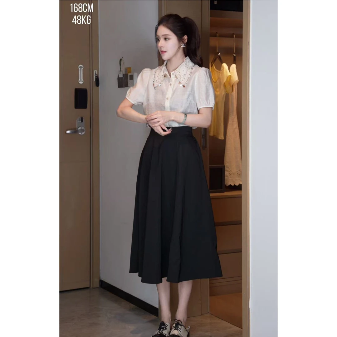 今年流行穿搭一整套2025新款蕾丝流苏亮片立领上衣法式半身裙套装