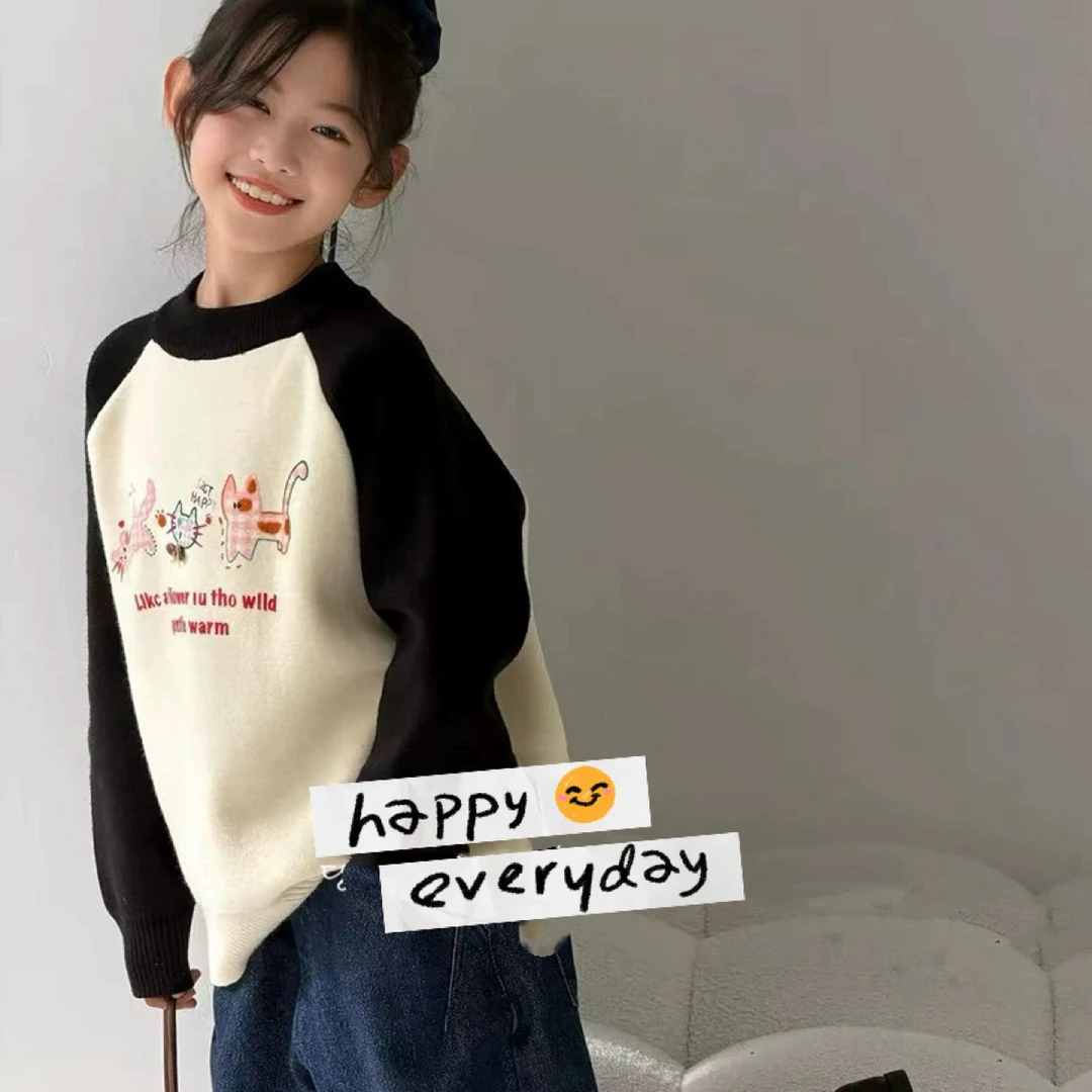女孩加绒毛衣2025冬装女童针织打底衫031 女孩甜美仿水貂绒打底衣