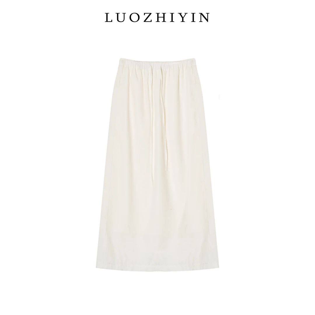 LUOZHIYIN/罗知音D210236F松紧系带半身裙休闲直筒中高腰半裙