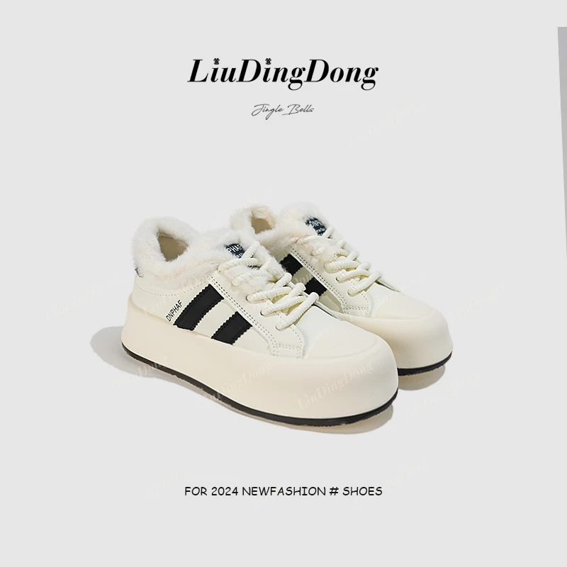 【刘叮咚女鞋】防滑厚底加绒小白鞋女2025新款棉鞋百搭运动休闲爆款