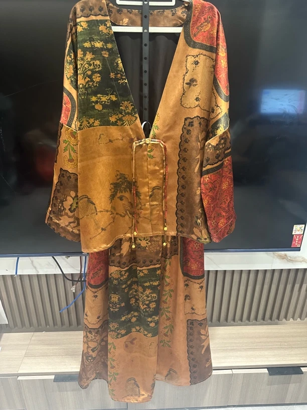 网红冰冰同款百家布皮王套装香云纱重磅国风印花气质时尚