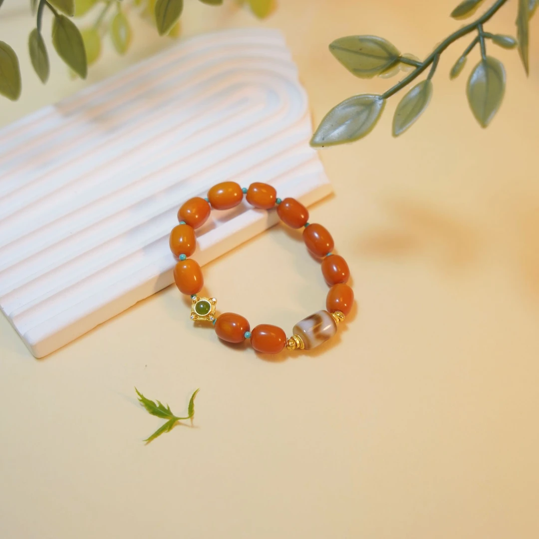 【厚爱公主专享】琥珀老蜜蜡圆珠手串 A02176多样性发一