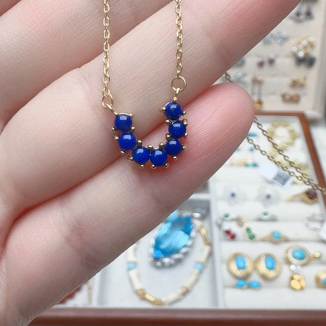 青金石颈饰银S925镶嵌吊坠A122