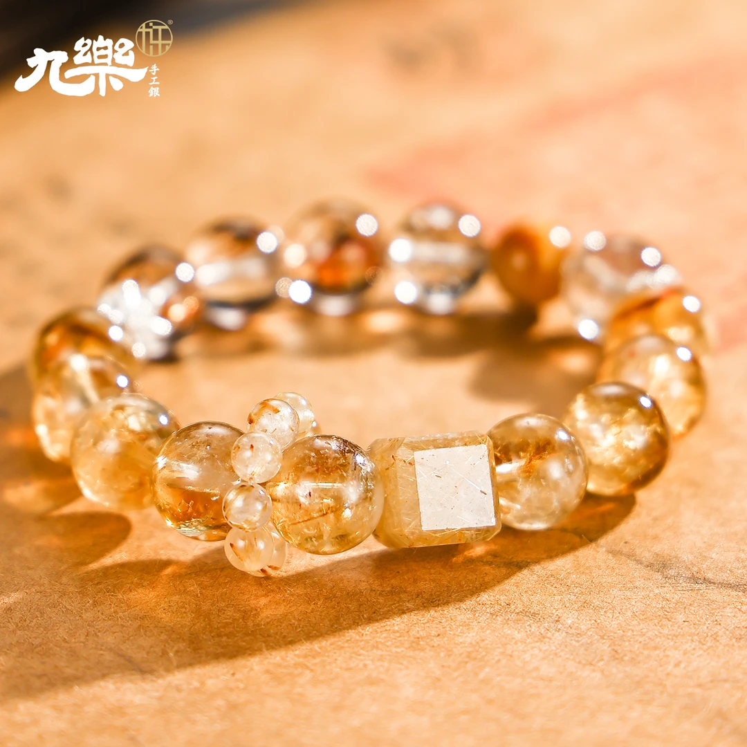 九乐12mm多宝黄阿塞发晶方块手链