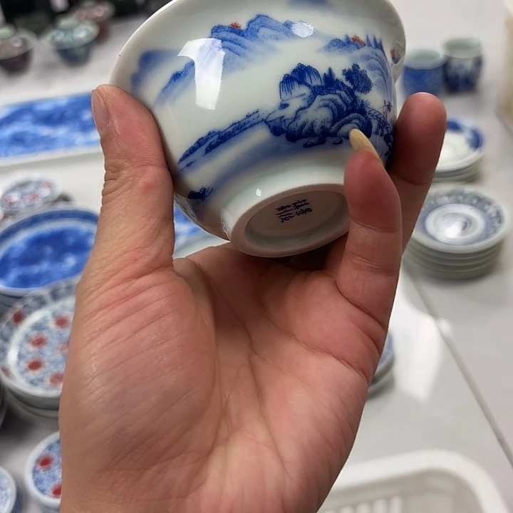 瓷片富川山居图大压手杯景德镇