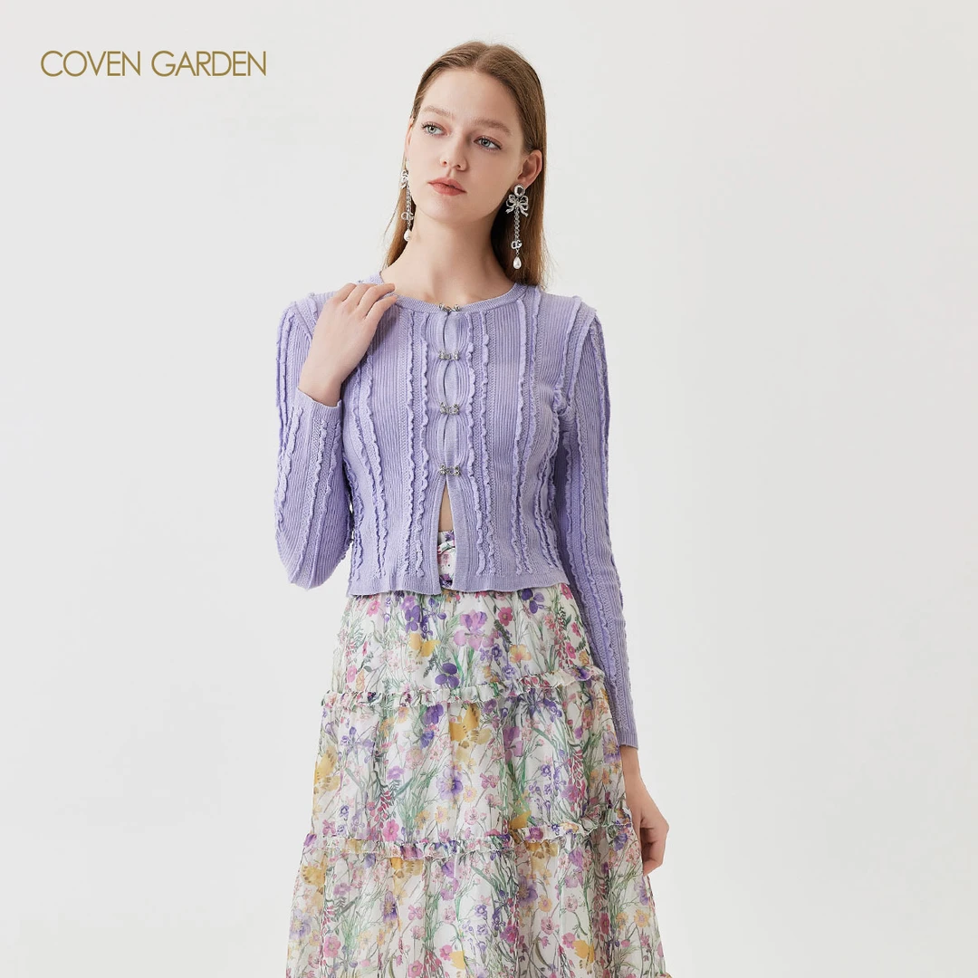 【贤哥专属】哥文花园毛绒边纯欲镂空针织衫上衣女CLA1034310