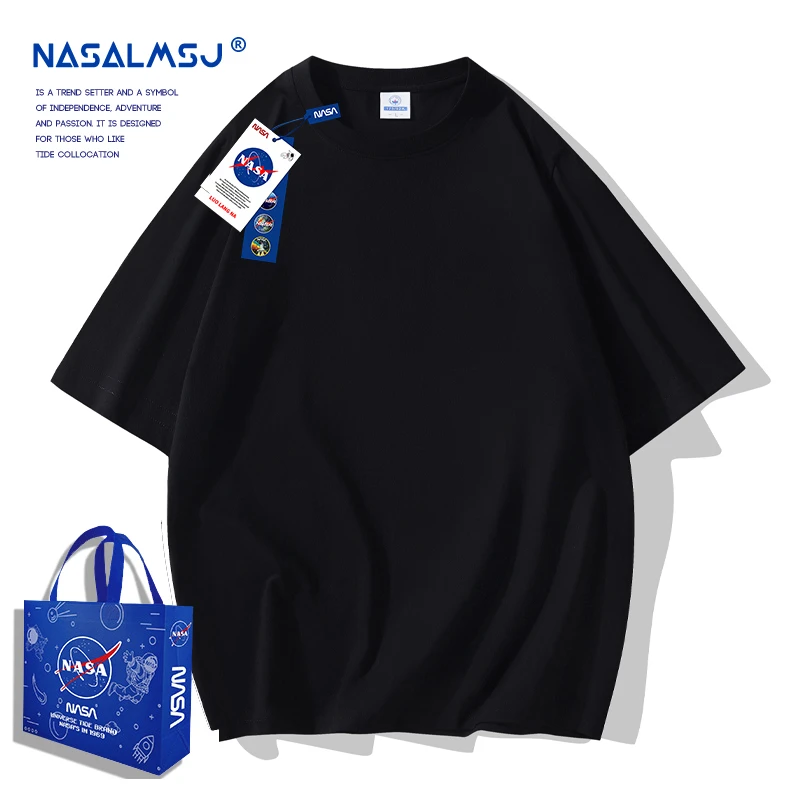 爆款NASA潮牌2025新款夏季男士圆领纯棉短袖T恤男款半袖纯色男T恤