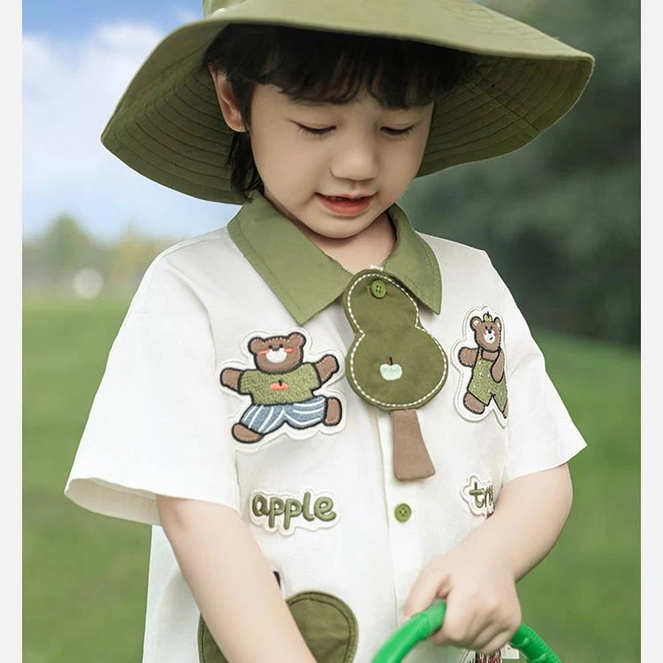 YOEHYAUL/幼悠夏叁波【有机牧场】 萌熊贴布绣小熊套装帽子S1691