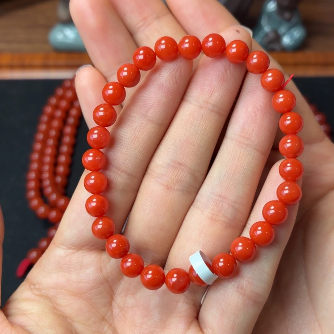 朵***儿南红玛瑙未镶嵌手串保山原矿南红冷水河柿子红卡6+