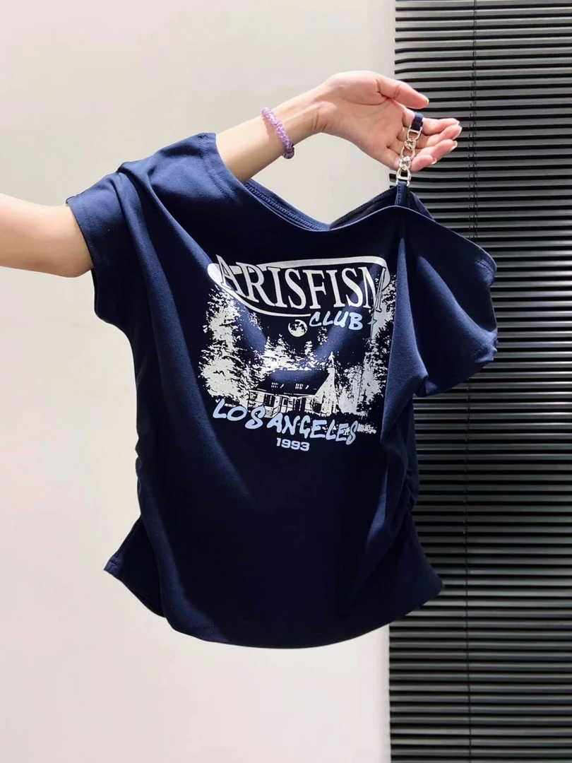 大码胖mm2025新款露肩设计感短袖T恤女夏季时尚气质显瘦辣妹上衣