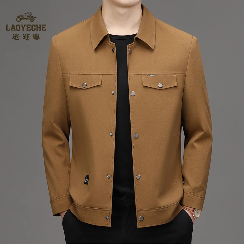 老爷车新款男装男士翻领夹克中年春秋薄款夹克衫上衣外套爸爸装