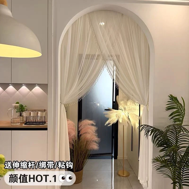 高档法式珍珠门帘流光唯美纱帘免打孔氛围装饰帘卫生间过道隔断帘