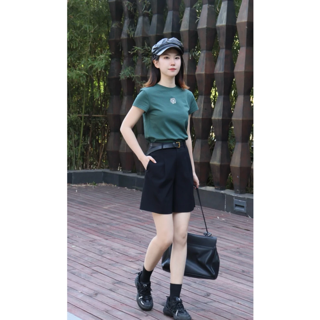 GIRDEAR/哥弟【山茶花】印花短袖T恤白色针织纯棉休闲纯棉1300996