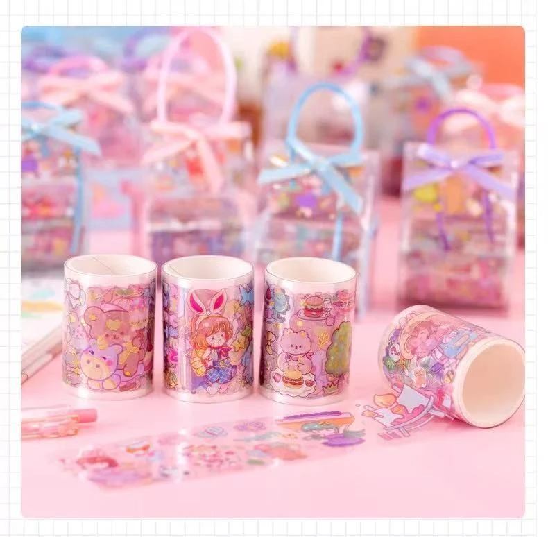 可爱烫金卡通手账胶带透明PET贴画伴手礼创意DIY手工贴纸儿童礼物