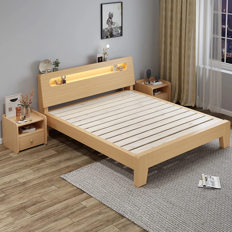 家用1.5米实木床1.2米出租屋1.8米床架板式单人现代简易储物简约