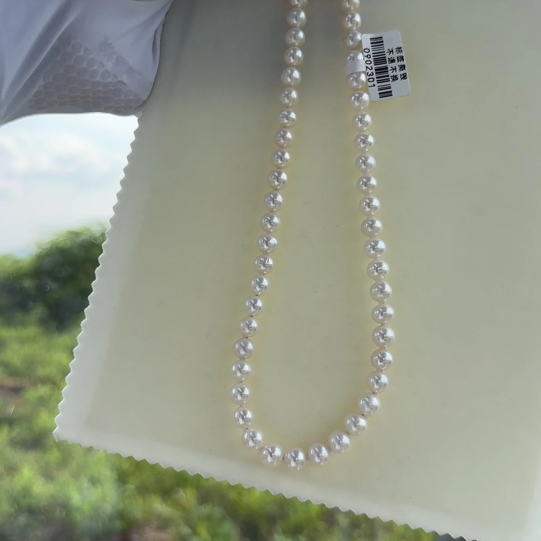淡水珍珠银S925镶嵌颈饰8/9无核极光镜面正圆炫彩白亮