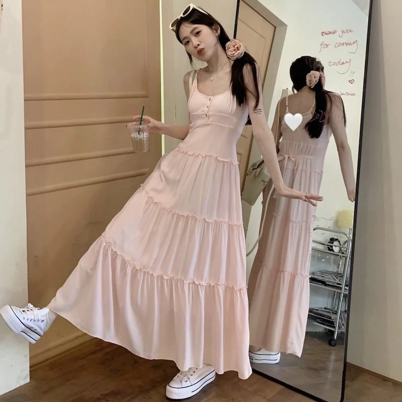 甜美吊带连衣裙女春夏季掐腰裙气质温柔风裙子海边度假a字长裙