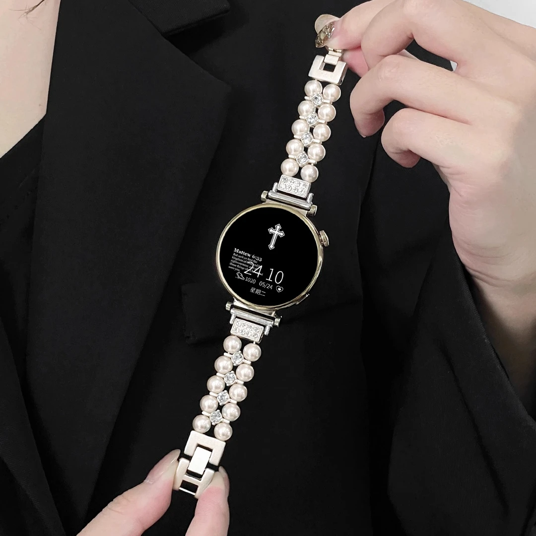 适用于华为gt5/gt6表带gt5pro/6pro双排珍珠镶钻watch5/4替换腕带