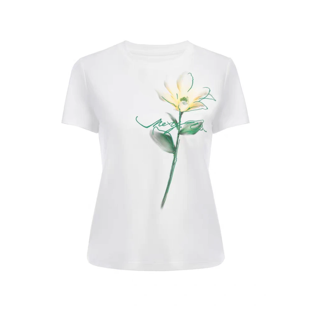 【奈】25年夏季新款百搭时尚花朵印花短袖T恤-NC1135