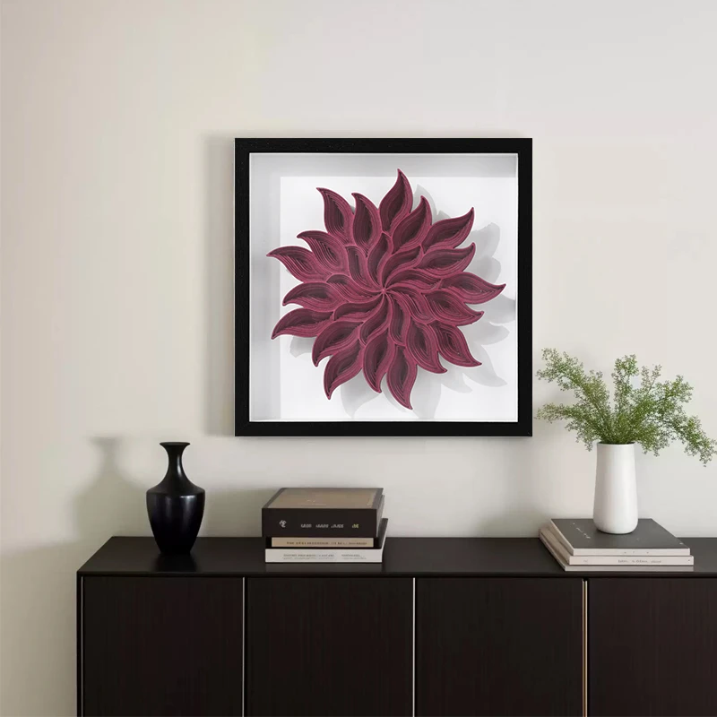 忒派《花开》叠雕工艺木雕画现代精致柜面摆台装饰画书桌床头柜摆件