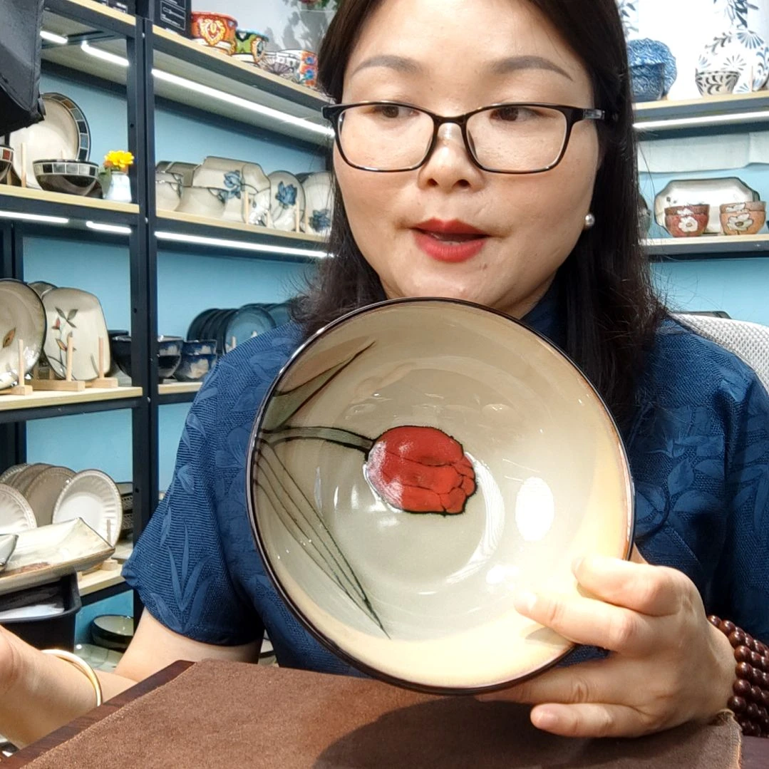 瓷片小可陶瓷高温釉下彩一只17.5大碗
