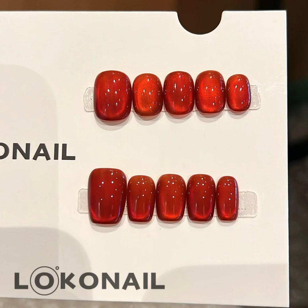 「麦芽糖」纯色红色玻璃珠猫眼 简约ins高级显白气质纯手工穿戴甲